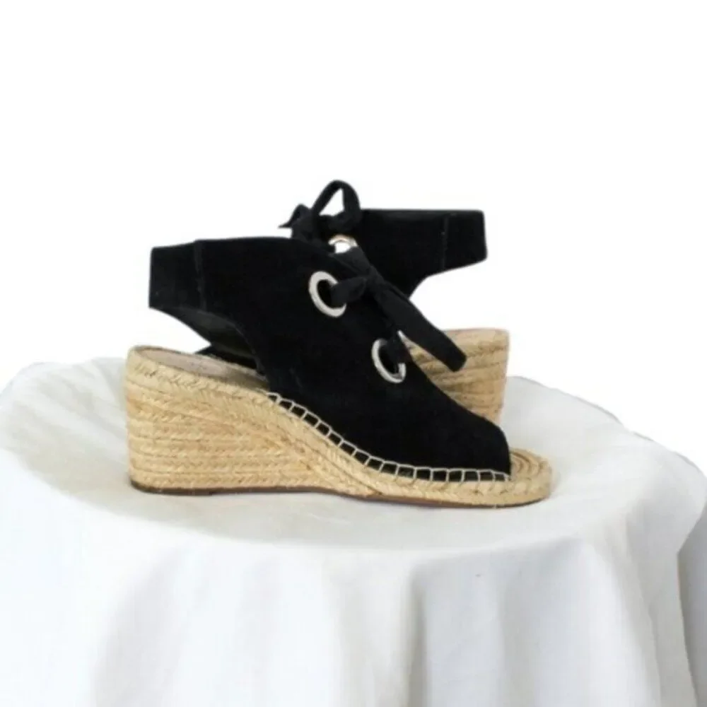 Sole Society Women Shoes Sole Society Suede Lace-Up Wedges Cambrine Black 10